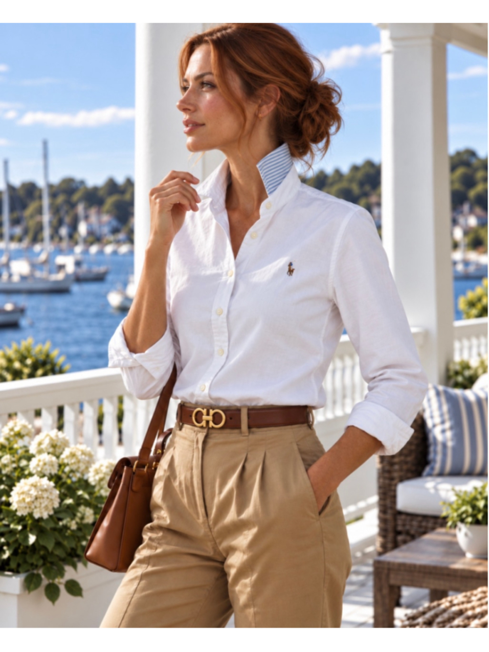 Ralph Lauren Women’s Size 6 White Oxford Shirt Classic Fit Contrast Collar